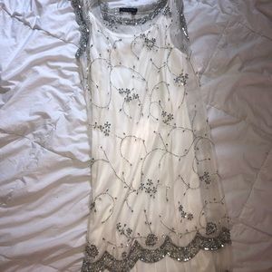 Marina Sparkle Dress Size 10 petite medium White with Silver Beading & Sequins